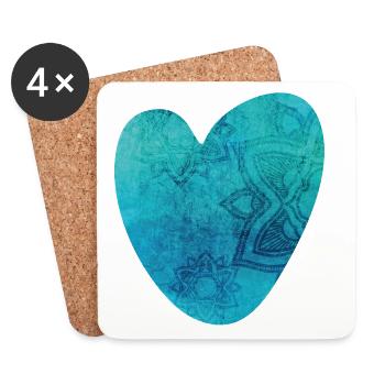 Yoga Heart Mandala Pattern Meditation Love Fan om - Coasters (set of 4) - white - Front