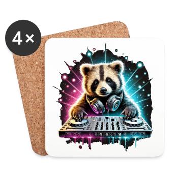 RackoonBeatz at the turntables - DJ Waschbär - Coasters (set of 4) - white - Front