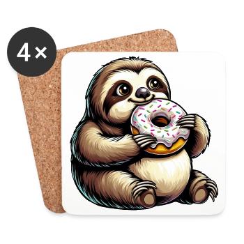 Cute Sloth Donut Cartoon Animal - Coasters (set of 4) - white - Front