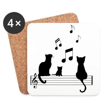 T Shirt Katze Musik Lustige Notiz Noten - Untersetzer (4er-Set) - Weiß - Vorne