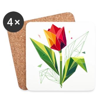 Geometrische Tulpe – Eleganz in Polygonen - Untersetzer (4er-Set) - Weiß - Vorne