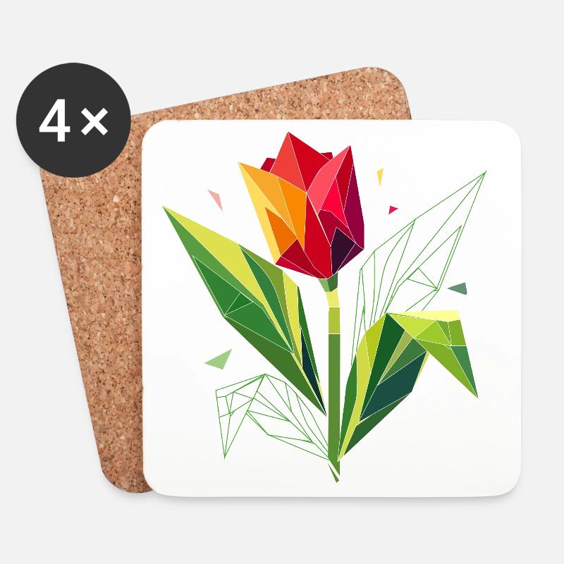 Geometrische Tulpe – Eleganz in Polygonen - Untersetzer (4er-Set) - Weiß