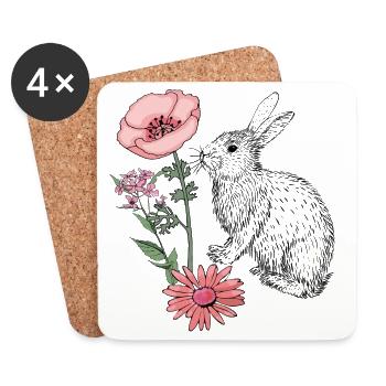 Lapin de Pâques Joyeuses Pâques - Dessous de verre (lot de 4) - blanc - Devant