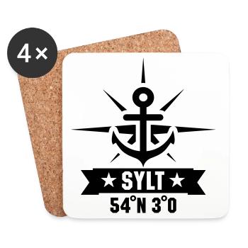 Sylt 54 degrees north 8 degrees east - Coasters (set of 4) - white - Front