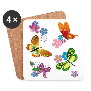 Fleurs, Fleurs, Papillon - Dessous de verre (lot de 4) - blanc - Devant