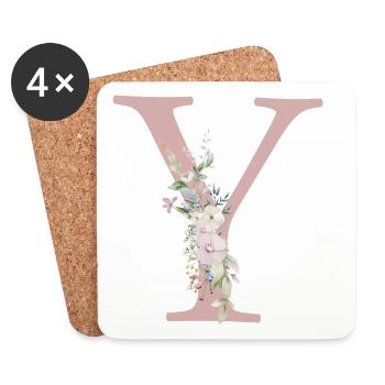 Y Monogramm, Floral, personalisierbar - Untersetzer (4er-Set) - Weiß - Vorne