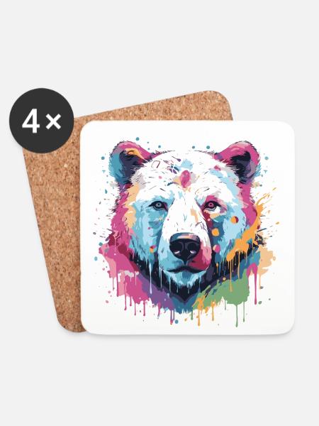 Eisbär Tier Pop Art Kopf Polar bär - Untersetzer (4er-Set) - Weiß