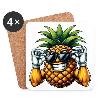 Strong pineapple with sunglasses cartoon - Coasters (set of 4) - white - Front