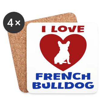 J’aime Bouledogue Français Chien Mignon - Dessous de verre (lot de 4) - blanc - Devant
