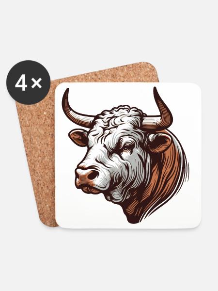 Stier - Untersetzer (4er-Set) - Weiß