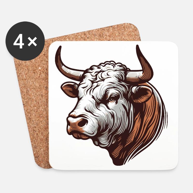 Stier - Untersetzer (4er-Set) - Weiß