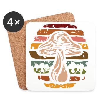 Champignon rétro Nature - Icône de cueillette de champignons - Dessous de verre (lot de 4) - blanc - Devant
