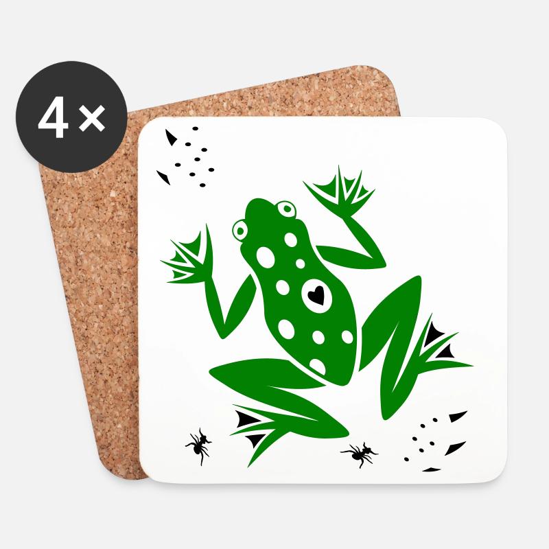 Frosch mit Herz und Ameisen - Untersetzer (4er-Set) - Weiß