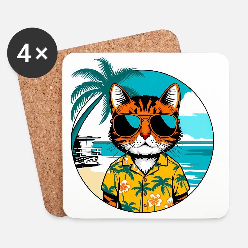 Katze am Strand - Untersetzer (4er-Set) - Weiß