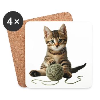 Cute little cat with ball of wool - Coasters (set of 4) - white - Front