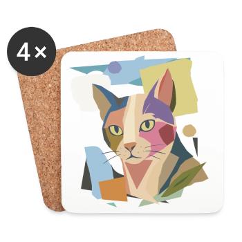 Chat abstrait dans le design moderne de bloc de couleur - Dessous de verre (lot de 4) - blanc - Devant