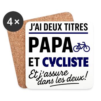 2 titres papa et cycliste,vélo,cyclisme - Dessous de verre (lot de 4) - blanc - Devant