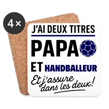 2 titres papa et handballeur,Handball,Sport - Dessous de verre (lot de 4) - blanc - Devant