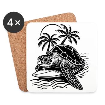 Surf Turtle - Tropical Beach Vibes - Coasters (set of 4) - white - Front