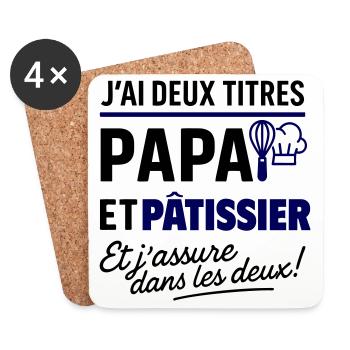 2 titres papa et pâtissier cadeau fête des pères - Dessous de verre (lot de 4) - blanc - Devant