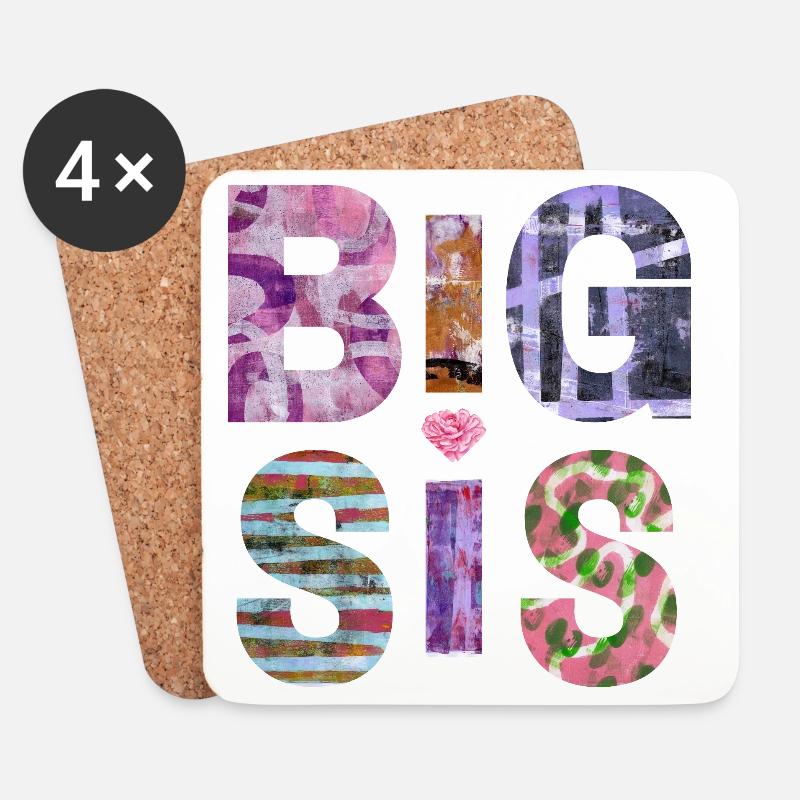 BIG SIS II- Sister - Große Schwester - Partnerlook - Untersetzer (4er-Set) - Weiß