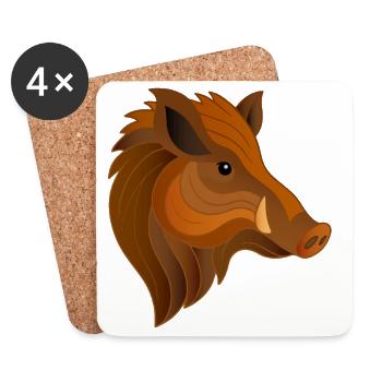 Sanglier Portrait Expressif Habitant de la Forêt - Dessous de verre (lot de 4) - blanc - Devant