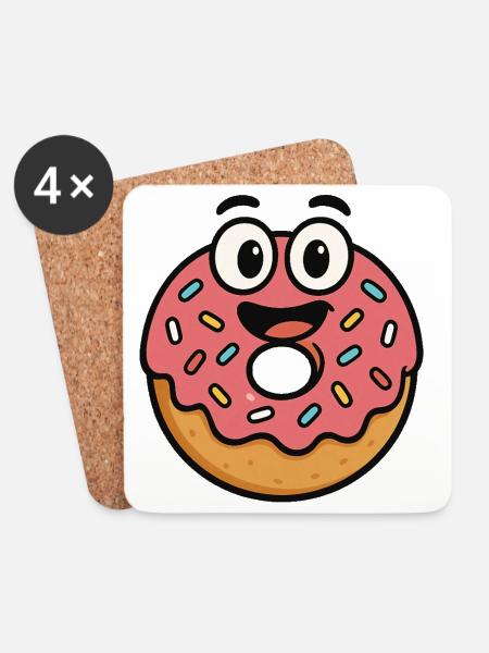 Cheerful Donut Cartoon Design - Coasters (set of 4) - white