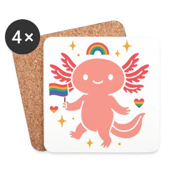 Cute Axolotl mit Pride Flagge & Regenbogen - Untersetzer (4er-Set) - Weiß - Vorne
