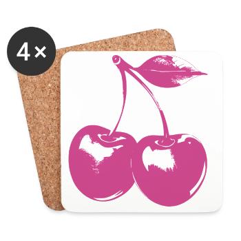 Retro Kirschen Motiv – Pink Rockabilly Look - Untersetzer (4er-Set) - Weiß - Vorne