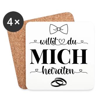Willst Du mich heiraten - Untersetzer (4er-Set) - Weiß - Vorne
