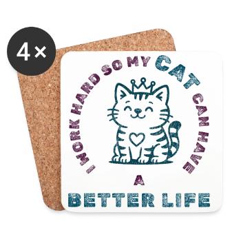 Work Hard for My Cat – Funny Pet Tee - Coasters (set of 4) - white - Front