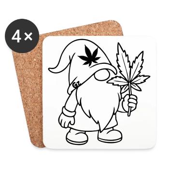 Süßer Hanf Gnom/Zwerg mit Cannabisblatt - Untersetzer (4er-Set) - Weiß - Vorne