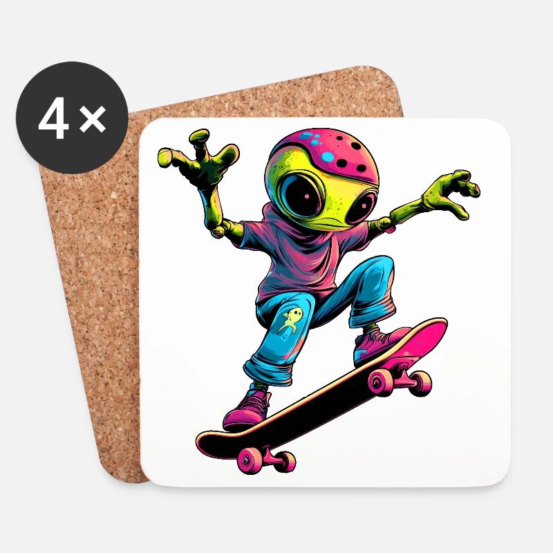 Skater Alien - Coasters (set of 4) - white