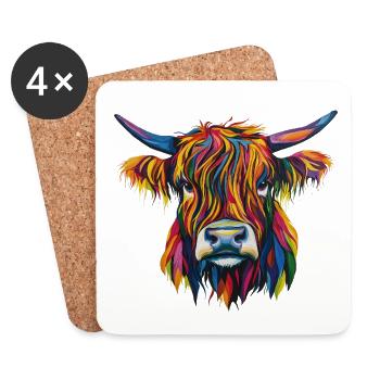 Kuh Highland Cow - Untersetzer (4er-Set) - Weiß - Vorne