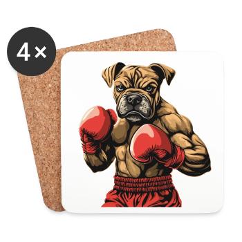 Chien Boxer - Dessous de verre (lot de 4) - blanc - Devant
