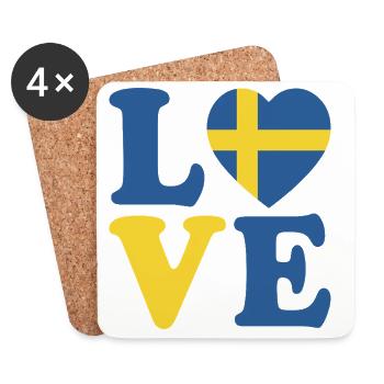 Schwarz-weiße schwedische Flagge herzförmiges Design - Untersetzer (4er-Set) - Weiß - Vorne