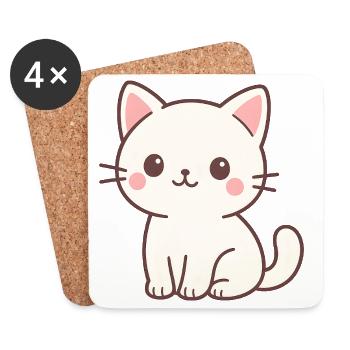 Katze Illustration im Kawaii-Stil - Untersetzer (4er-Set) - Weiß - Vorne