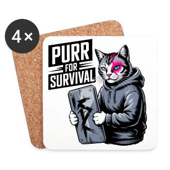 Rebel Cat Purr for Survival - Untersetzer (4er-Set) - Weiß - Vorne