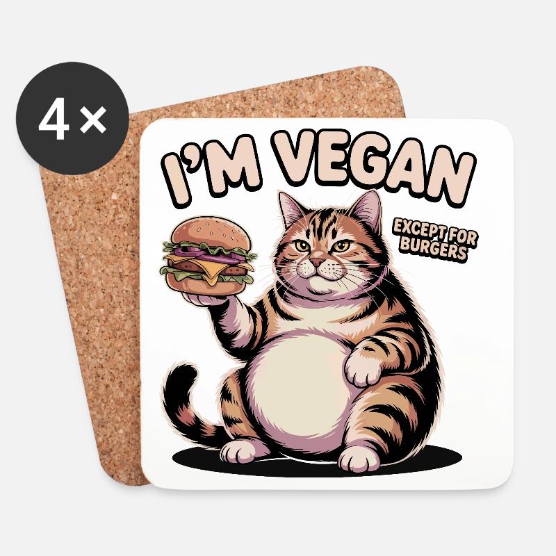 Lustiger veganer Katzenburger Design - Untersetzer (4er-Set) - Weiß