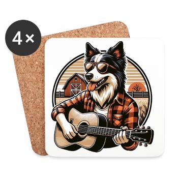 Country Hund Mit Gitarre Border Collie Farm - Untersetzer (4er-Set) - Weiß - Vorne