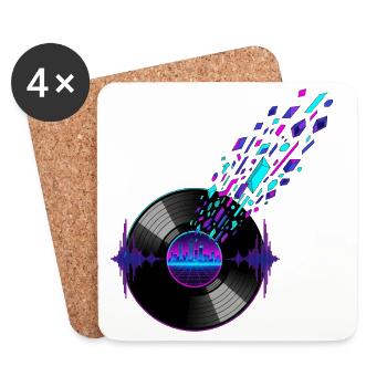 Retro Vinyl and Digital Skyline Design - Coasters (set of 4) - white - Front