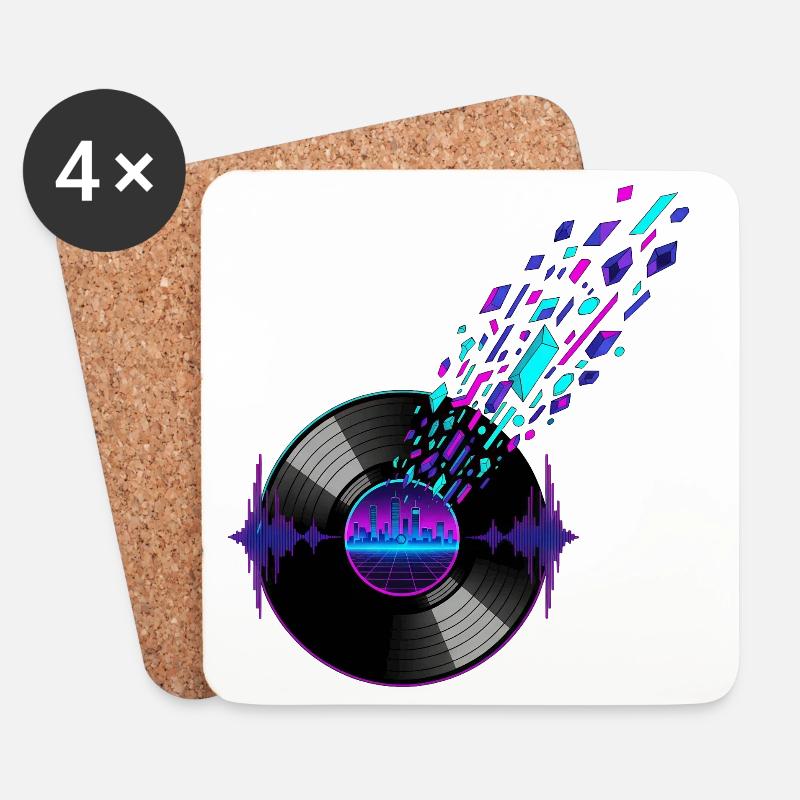 Retro-Vinyl und digitales Skyline-Design - Untersetzer (4er-Set) - Weiß