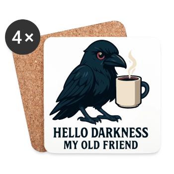 Corbeau d’humour noir avec tasse à café - Dessous de verre (lot de 4) - blanc - Devant