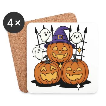 Halloween Kawaii Design Kürbisse Geister Gespenst - Untersetzer (4er-Set) - Weiß - Vorne