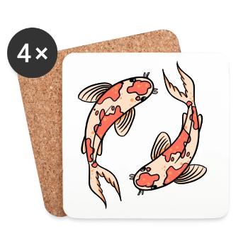 Koi Fish Circle - Zen Japanese Design - Coasters (set of 4) - white - Front