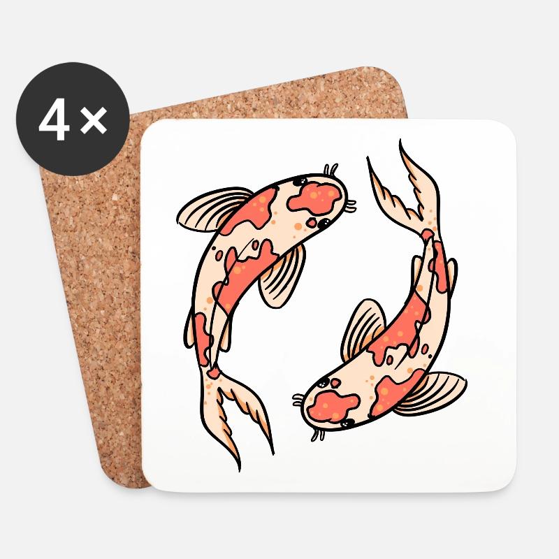  Koi Fish Circle - Zen Japanese Design - Untersetzer (4er-Set) - Weiß