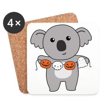Koala Happy Halloween Citrouille Chauve-souris Costume - Dessous de verre (lot de 4) - blanc - Devant