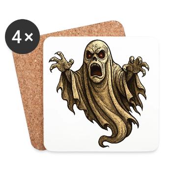 Monstre d'horreur effrayant et fantôme d'Halloween - Dessous de verre (lot de 4) - blanc - Devant
