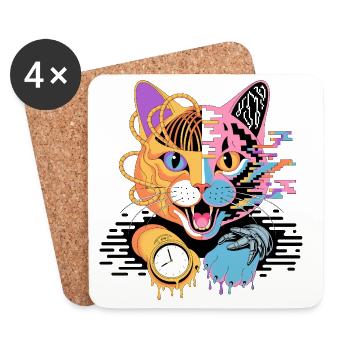 Digital Cat Fusion Illustration - Coasters (set of 4) - white - Front