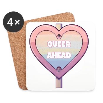 Queer Ahead – Regenbogen Herz Design - Untersetzer (4er-Set) - Weiß - Vorne